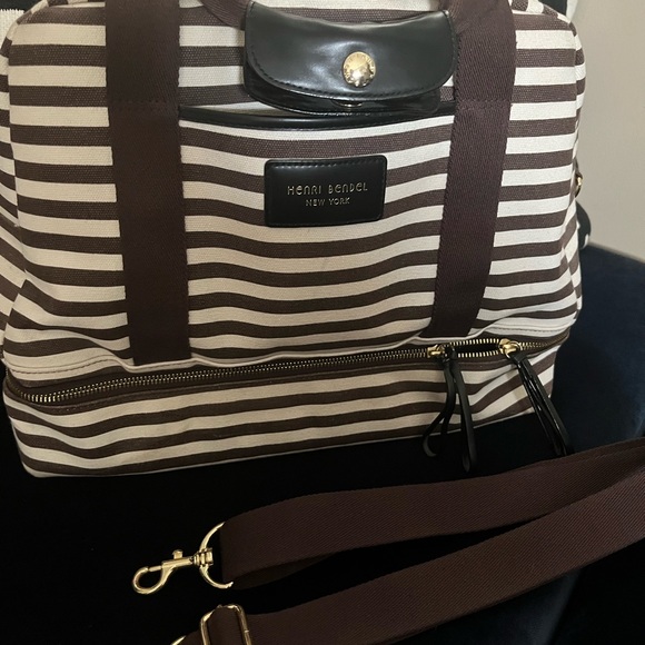 ❣️Henri Bendel Brown and White Striped ~ Weekender Bag❣️ - Picture 7 of 7